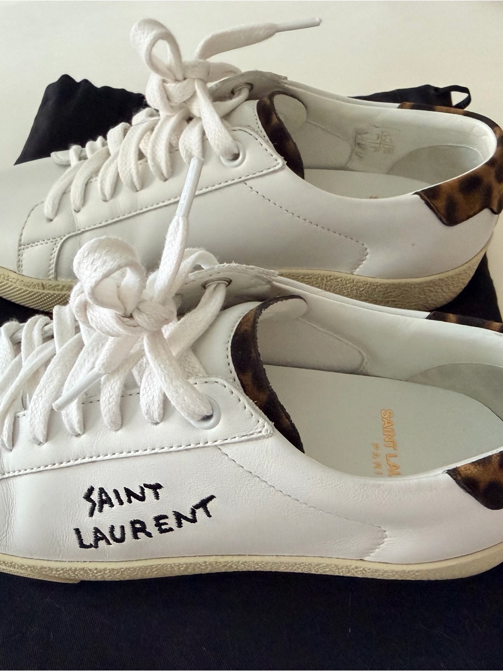 Saint Laurent White Leather Sneakers with Cheetah Accent